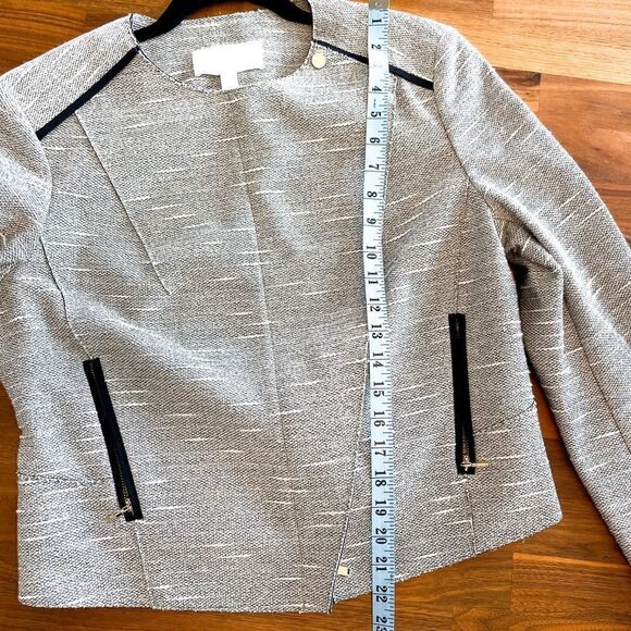 🍋 Boss Hugo Boss •Women’s Grey Cotton Tweed Moto Jacket Size 10 - Picture 8 of 9